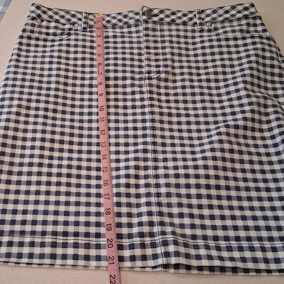 Talbots Denim A-Line Fancy Gingham Blue & White Skirt Women's Size 16/18 - Picture 11 of 14